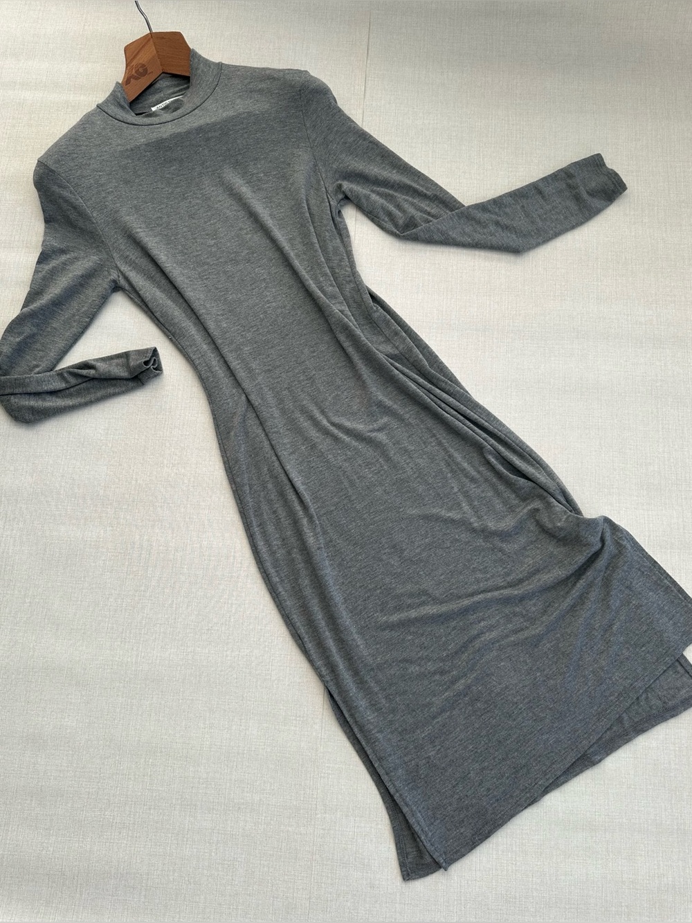 Classic High-Neck Long Sleeve Dress - Gray